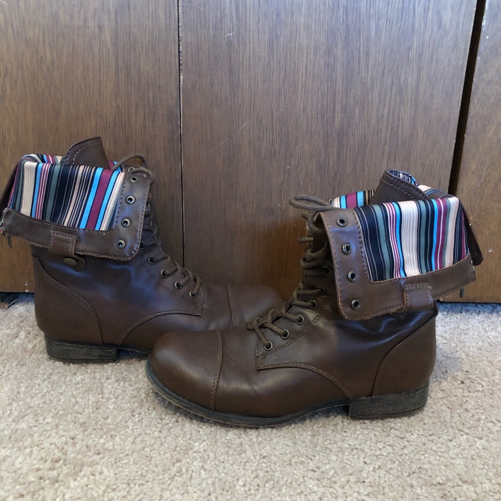 Brown combat boots